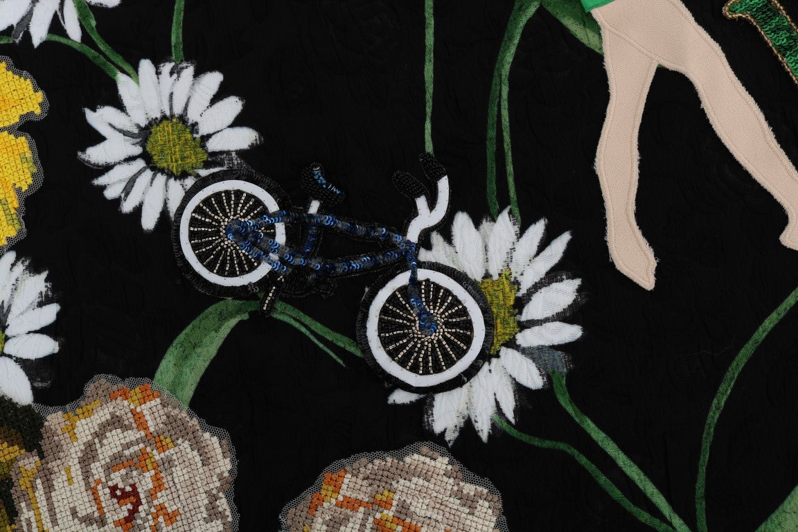 Schwarzer verzierter Gänseblümchen-Brokat-Rock