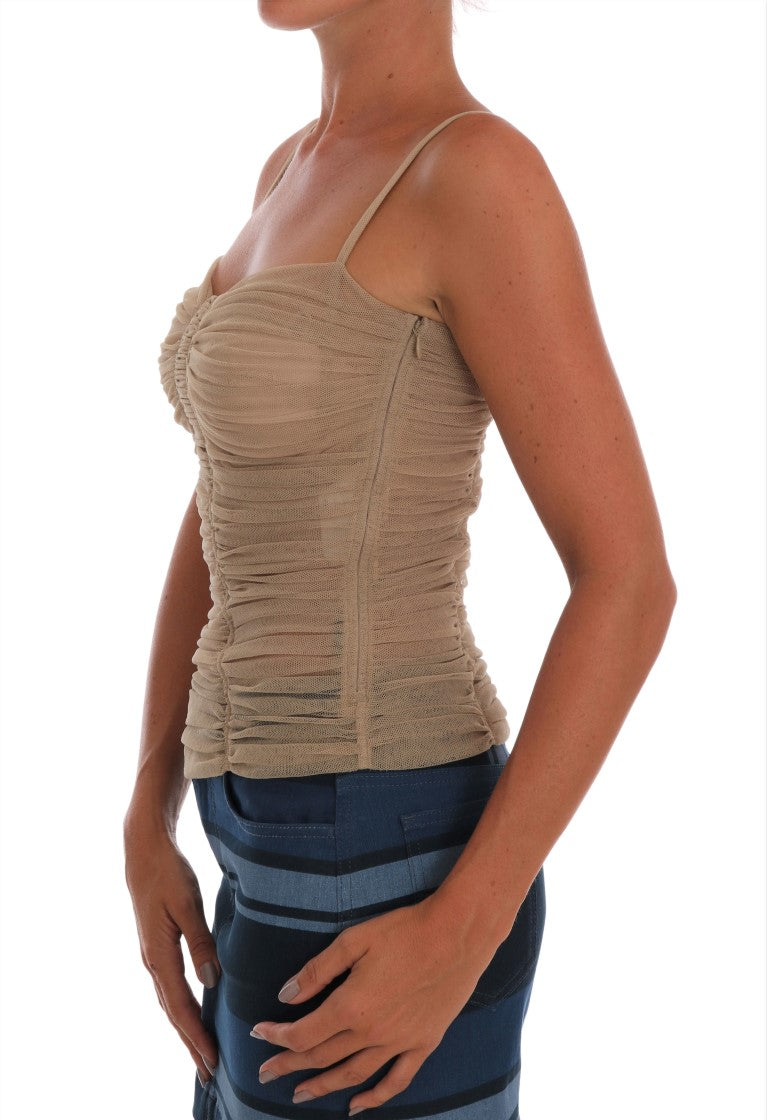 Beigefarbenes Stretch-Baumwolltank-Top