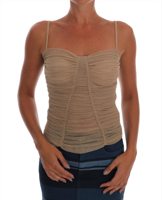 Beigefarbenes Stretch-Baumwolltank-Top