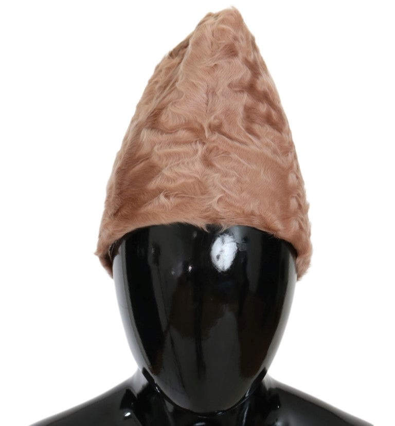 Beige Xiangao Lammfell-Mütze