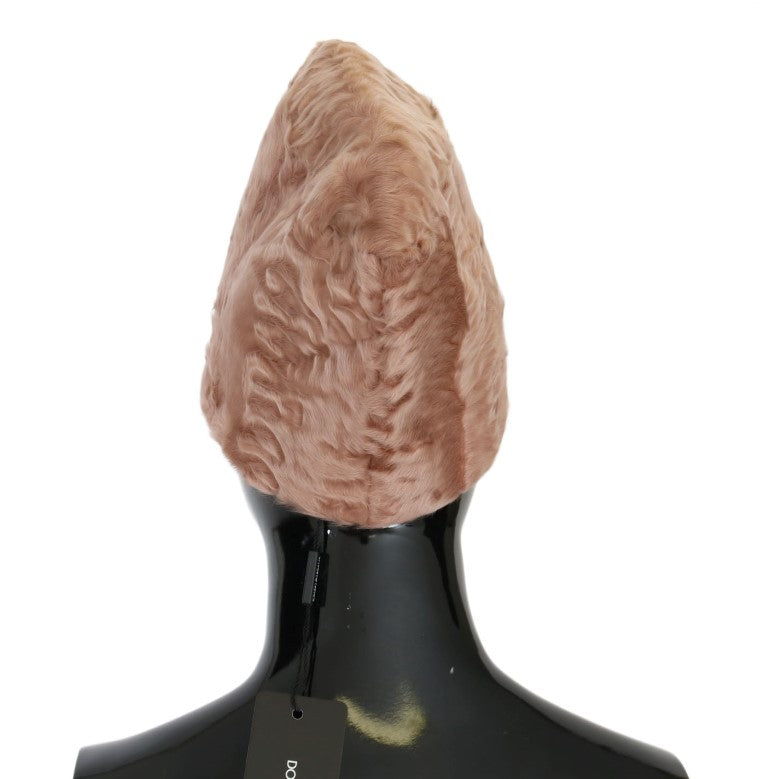 Beige Xiangao Lammfell-Mütze