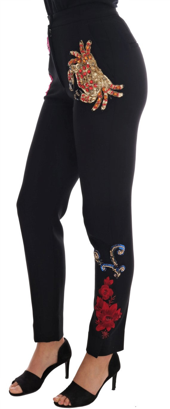 Schwarze Wolle Stretch Sicily Crystal Hose