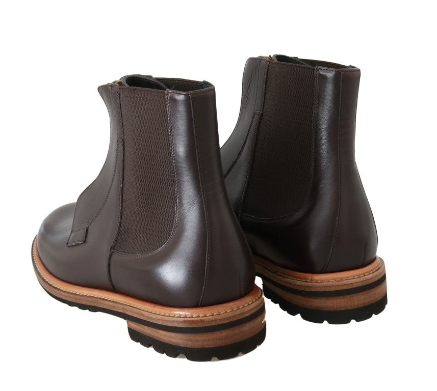 Braune Stretch-Stiefel aus Leder