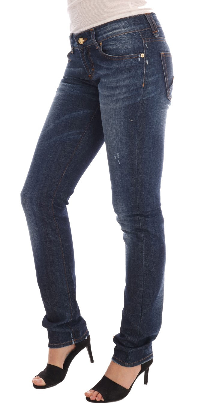 Blau gewaschene Cotton Stretch Skinny Low Jeans