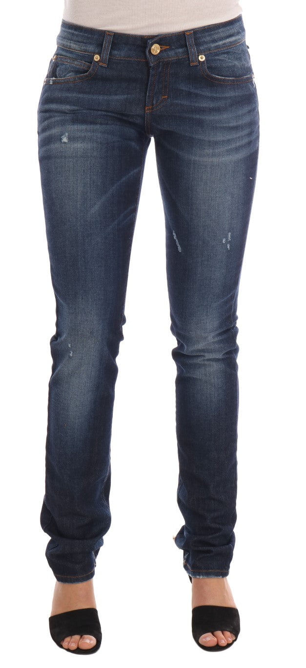 Blau gewaschene Cotton Stretch Skinny Low Jeans