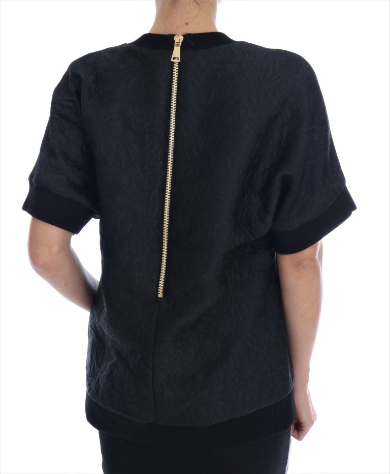 Schwarzer Brokat Cocktail Kristall Pullover