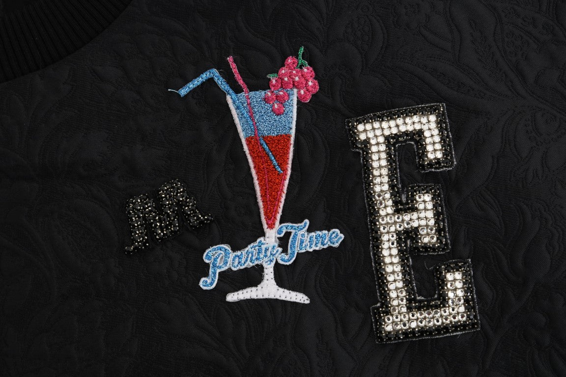 Schwarzer Brokat Cocktail Kristall Pullover