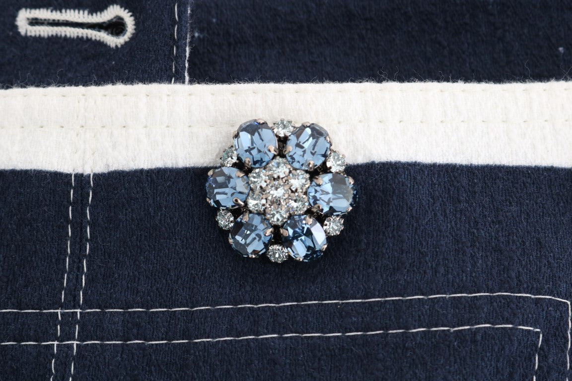 Weiß-blau gestreifte Kristall-Shorts