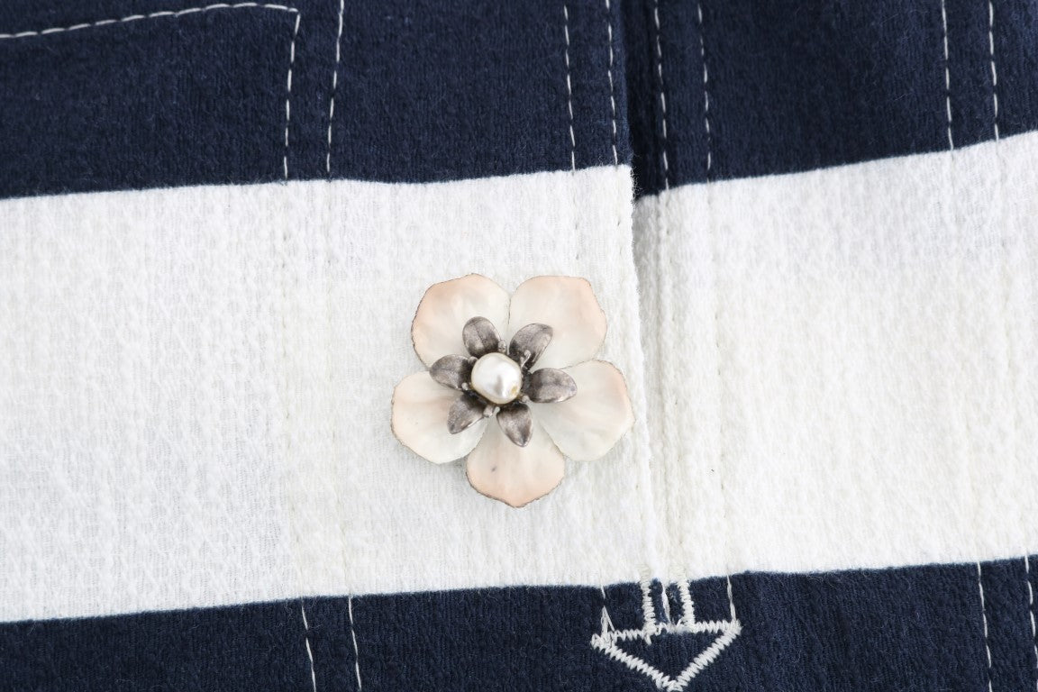 Weiß-blau gestreifte Kristall-Shorts