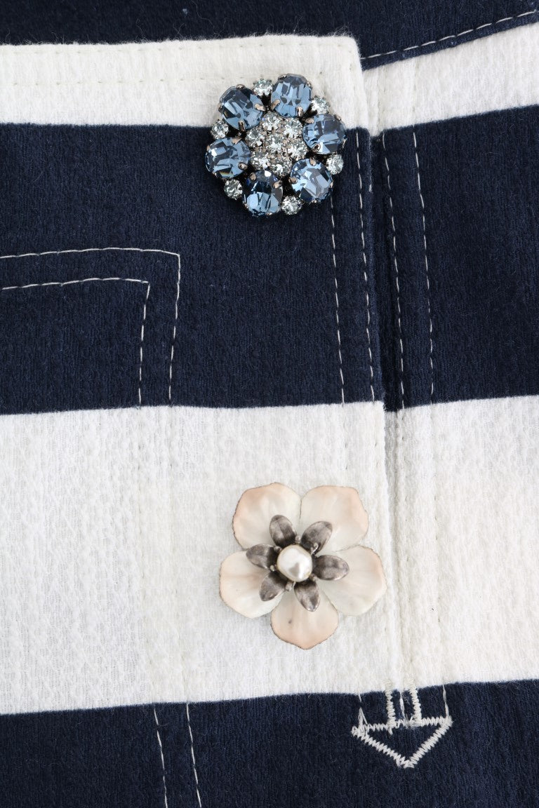 Weiß-blau gestreifte Kristall-Shorts