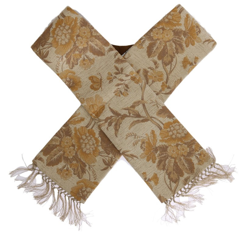 Beige-Gold-Jacquard-Schal aus Baumwolle