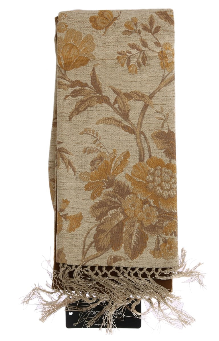 Beige-Gold-Jacquard-Schal aus Baumwolle