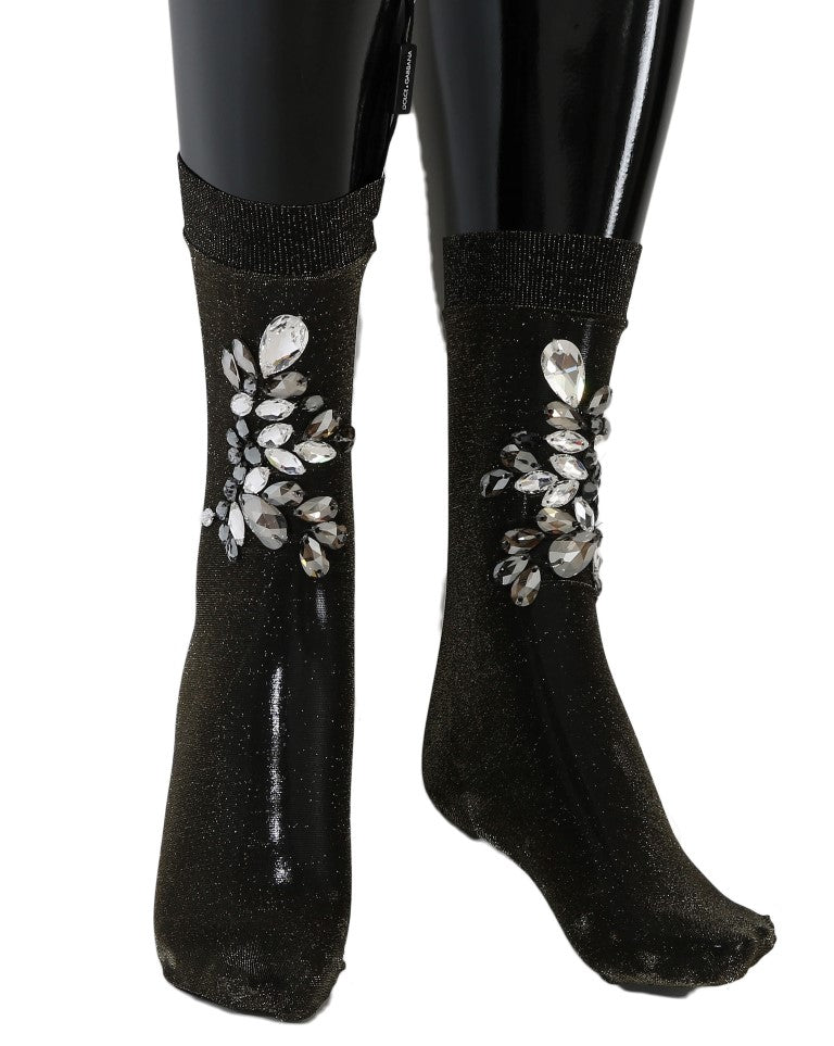 Schwarze Stretch Floral Clear Crystal Socken