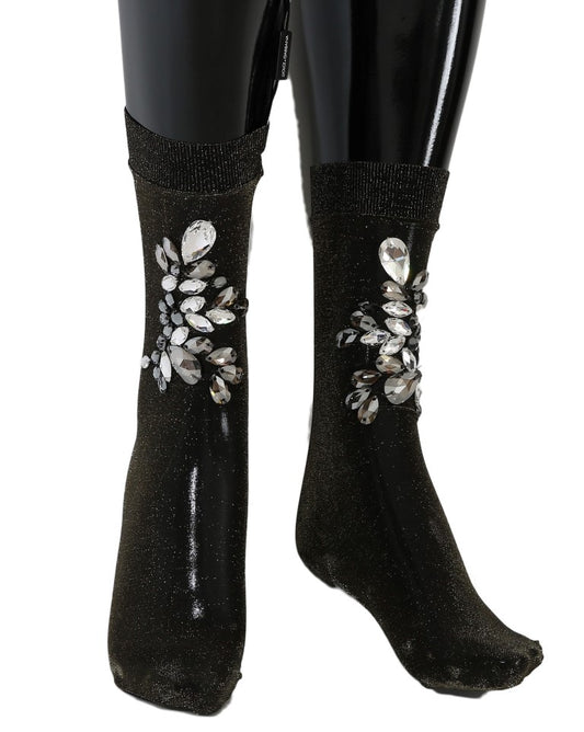 Schwarze Stretch Floral Clear Crystal Socken