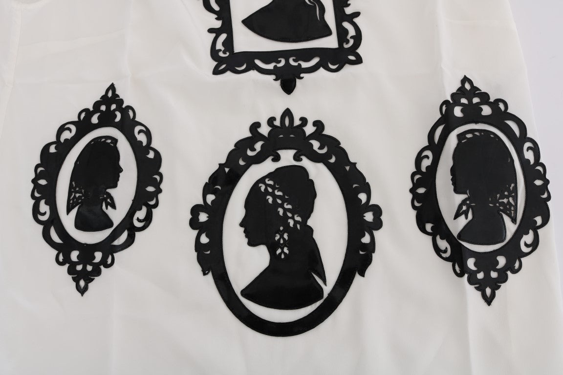 Weiße Seide Schwarzer Rahmen Bluse