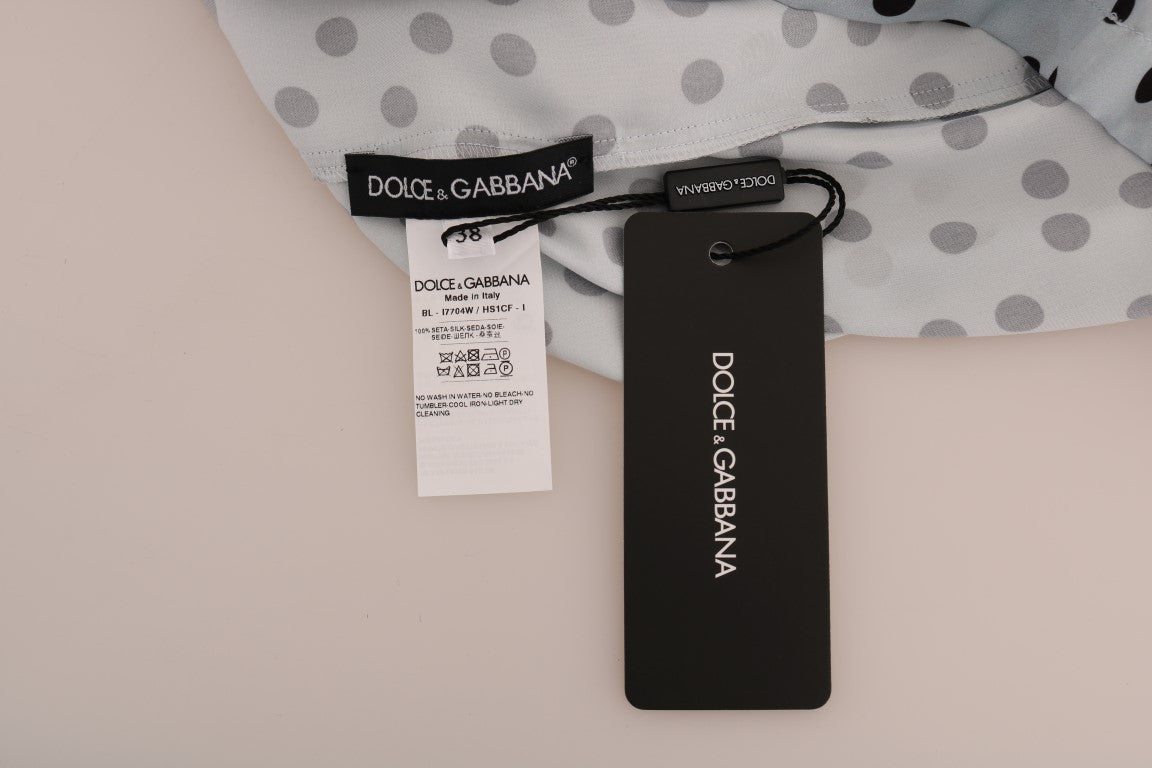 Blau gepunktetes Seidentop Bluse