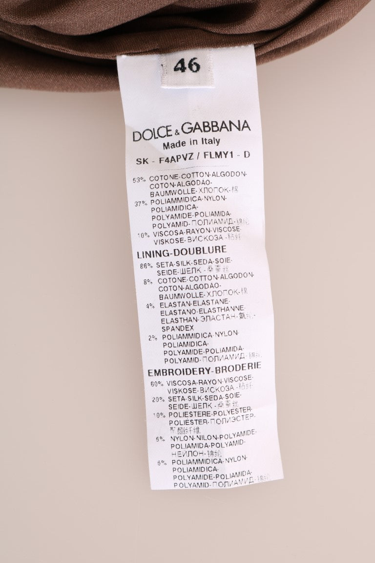 Brauner Bleistiftrock mit floraler Spitze