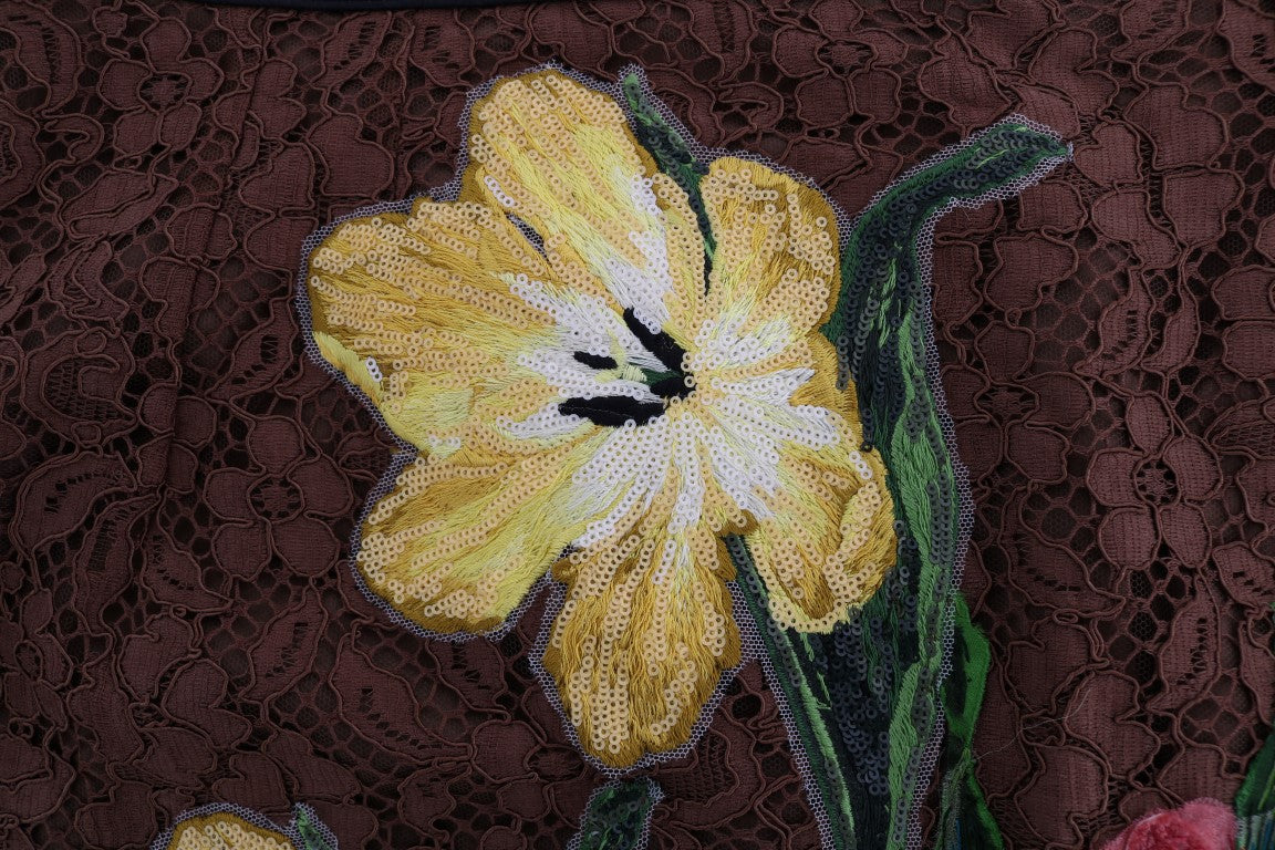 Brauner Bleistiftrock mit floraler Spitze