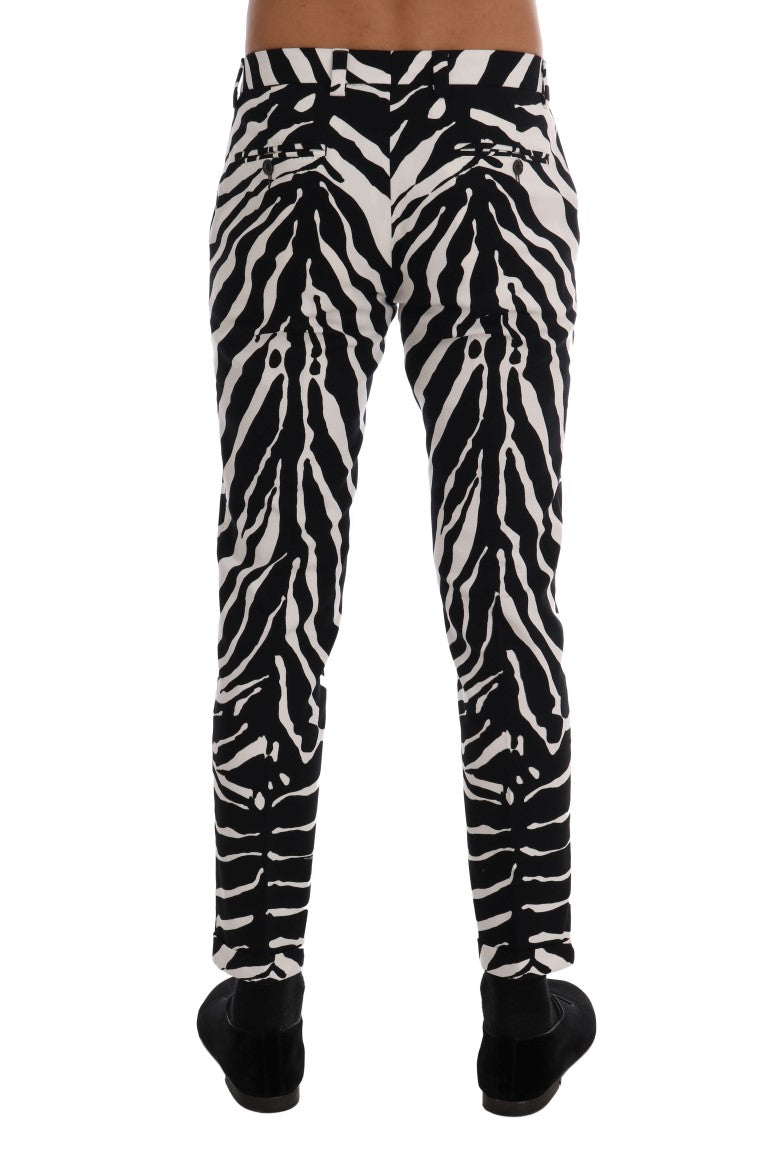 Weiß-Schwarz Zebra Baumwolle Stretch Slim Pants