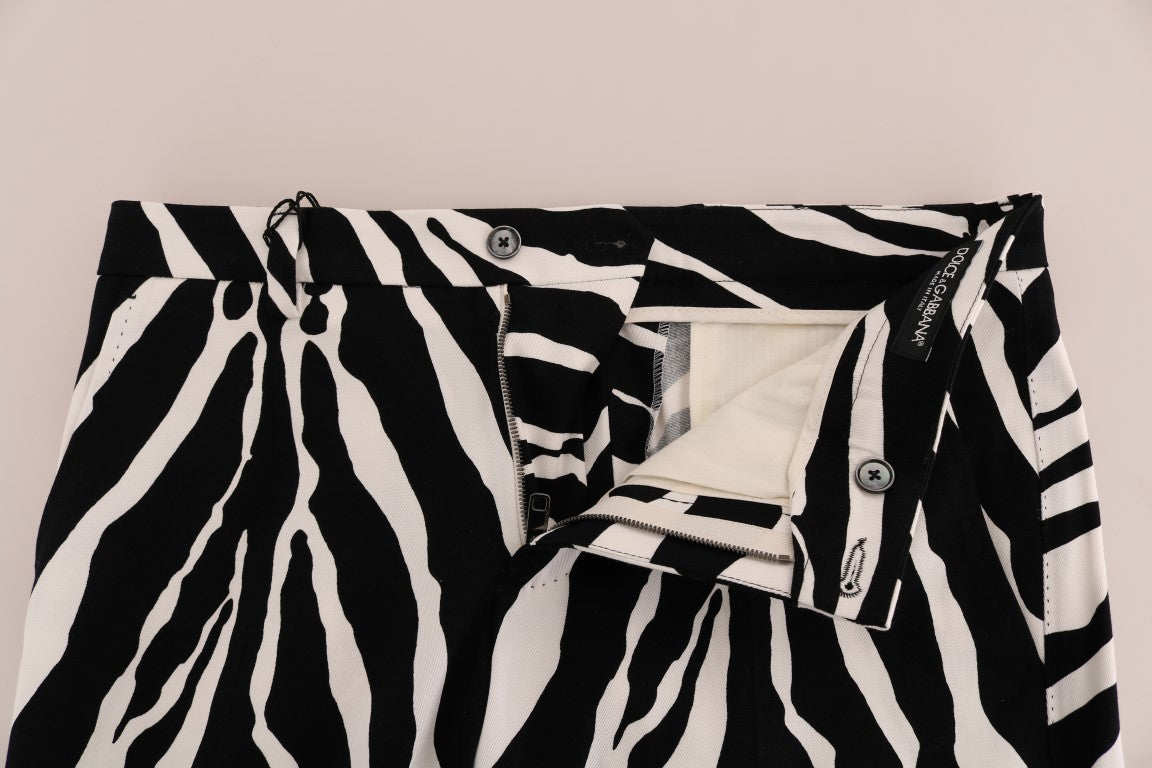Weiß-Schwarz Zebra Baumwolle Stretch Slim Pants