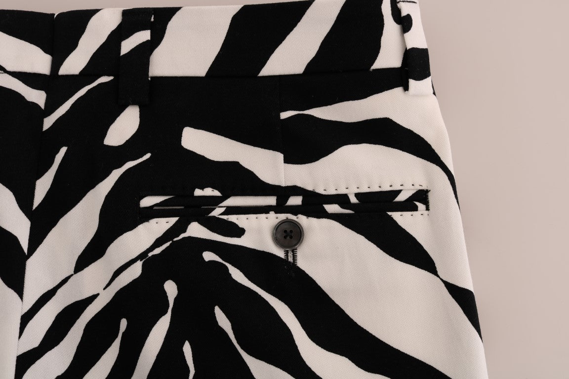 Weiß-Schwarz Zebra Baumwolle Stretch Slim Pants