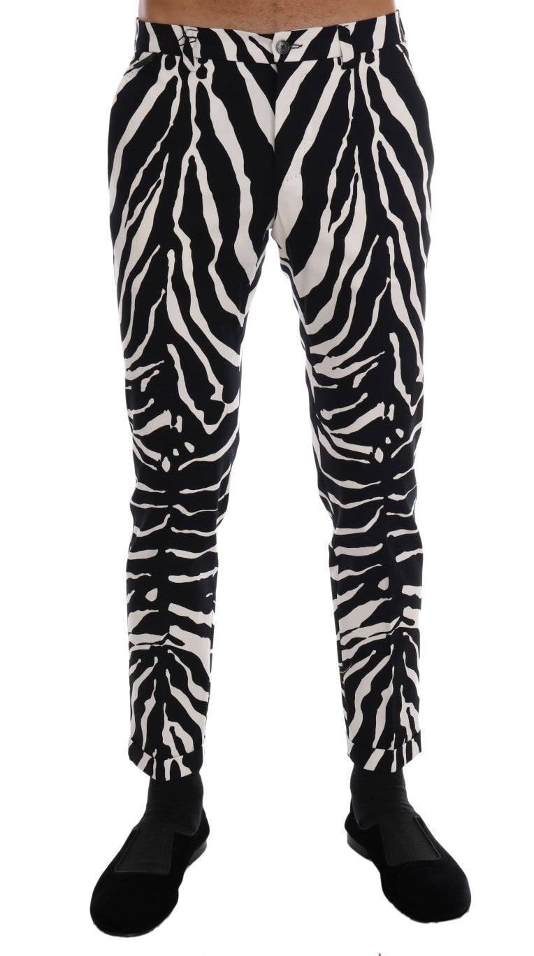 Weiß-Schwarz Zebra Baumwolle Stretch Slim Pants