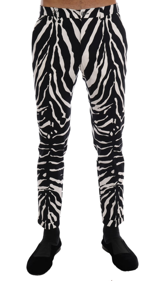 Weiß-Schwarz Zebra Baumwolle Stretch Slim Pants