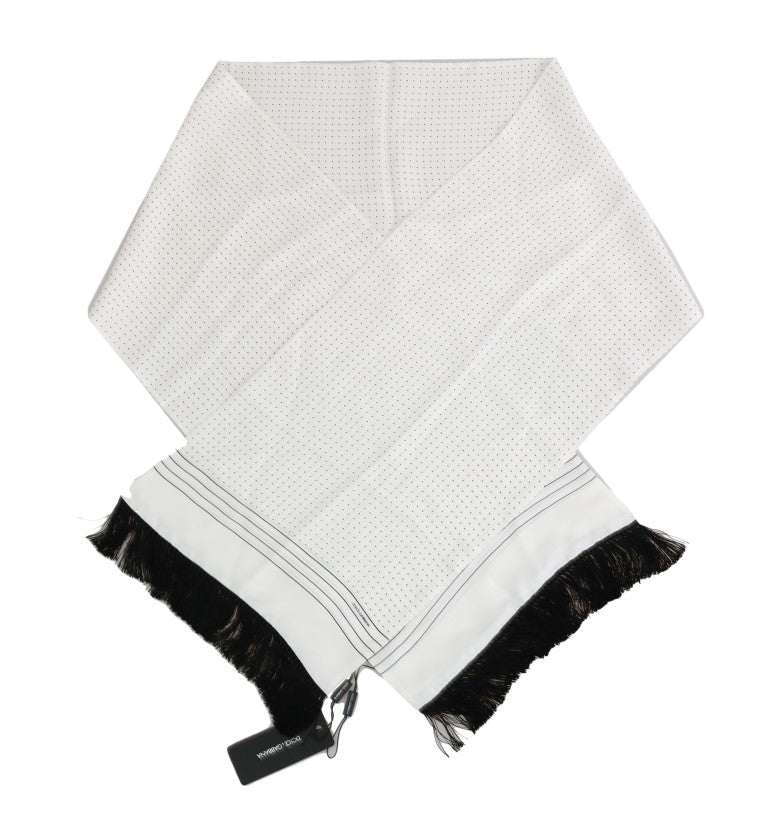 Weißer gepunkteter Seidenschal mit Fransen