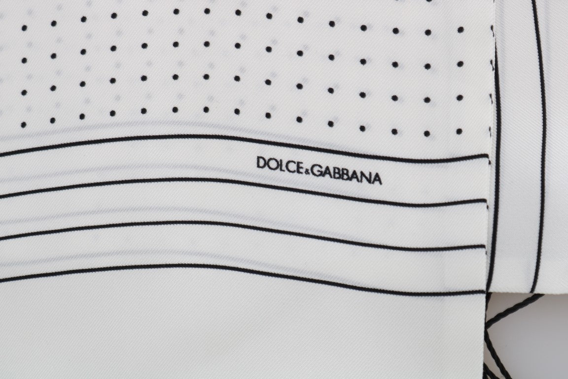 Weißer gepunkteter Seidenschal mit Fransen