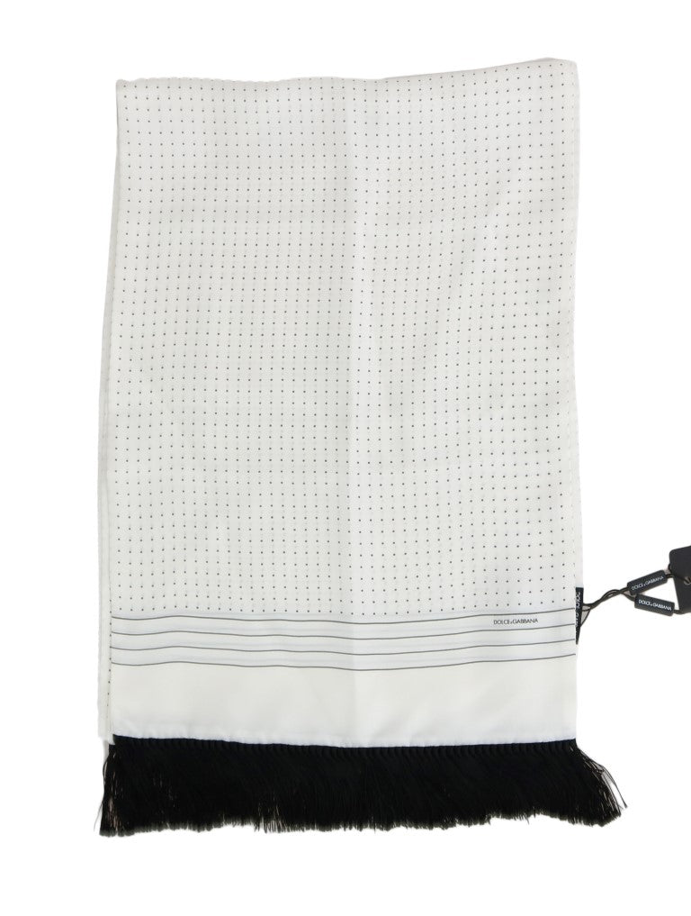 Weißer gepunkteter Seidenschal mit Fransen