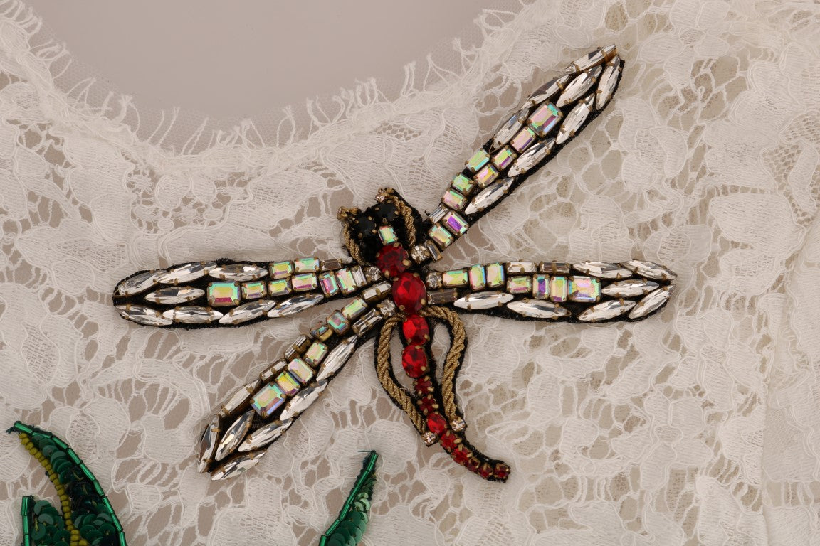 Weiße Bluse aus kristallbesetzter Spitze