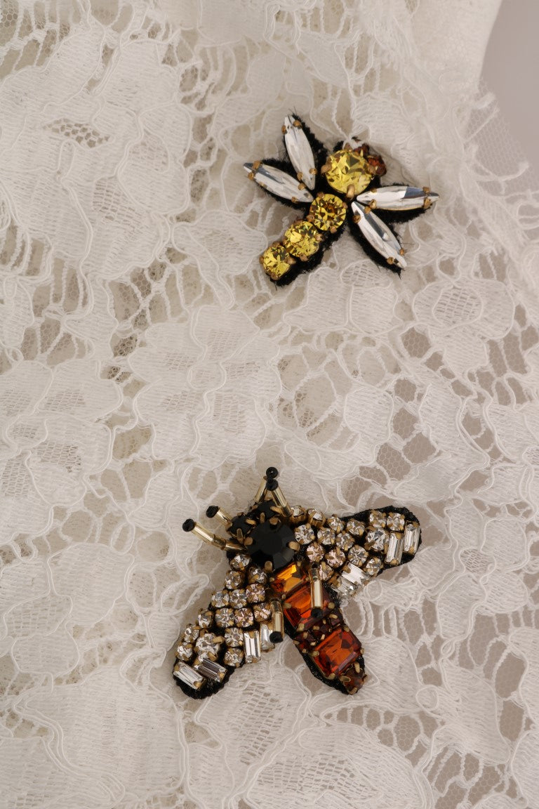 Weiße Bluse aus kristallbesetzter Spitze