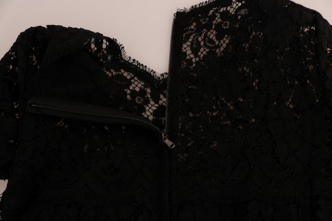 Schwarzes A-Linien Taormina Spitzen-Kristallkleid