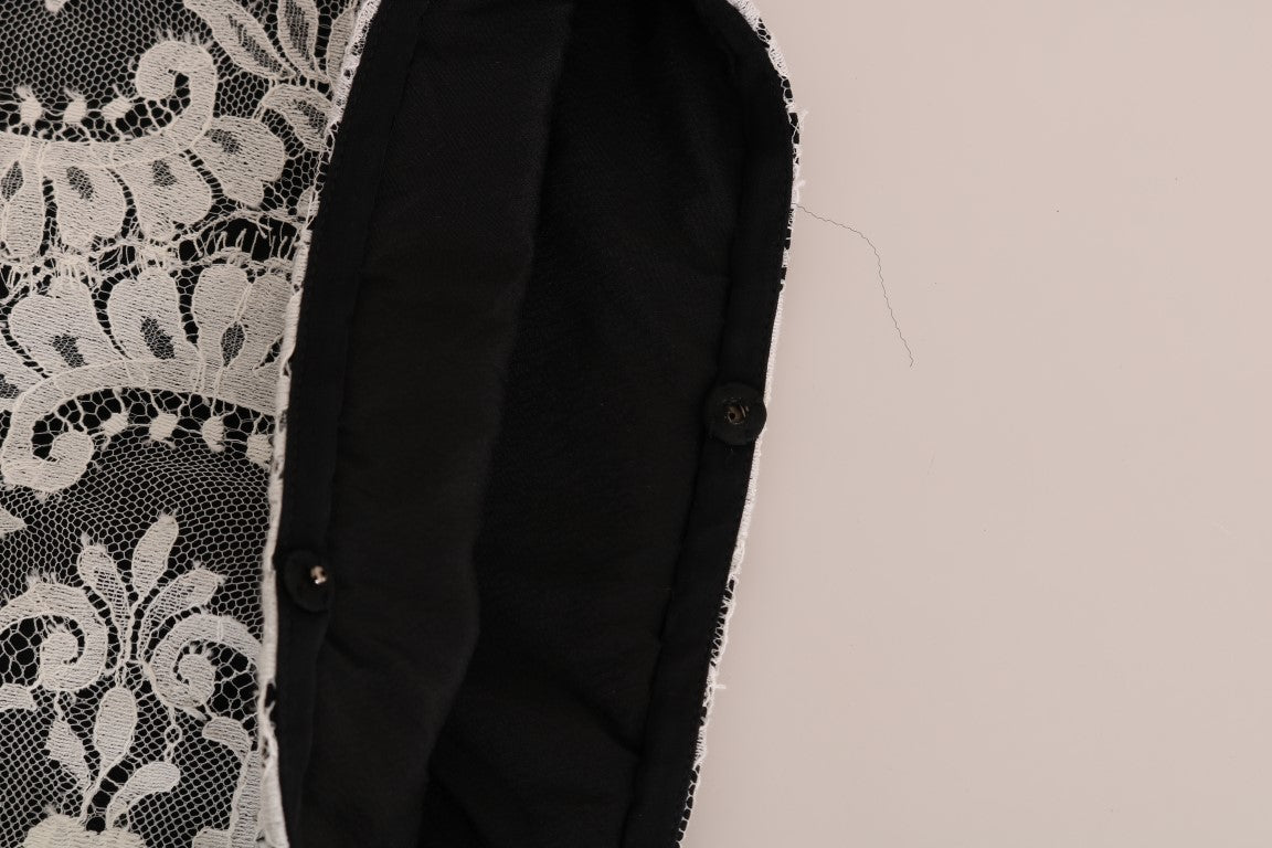 Schwarzes Seiden-Kaftan-Kleid aus geblümter Spitze