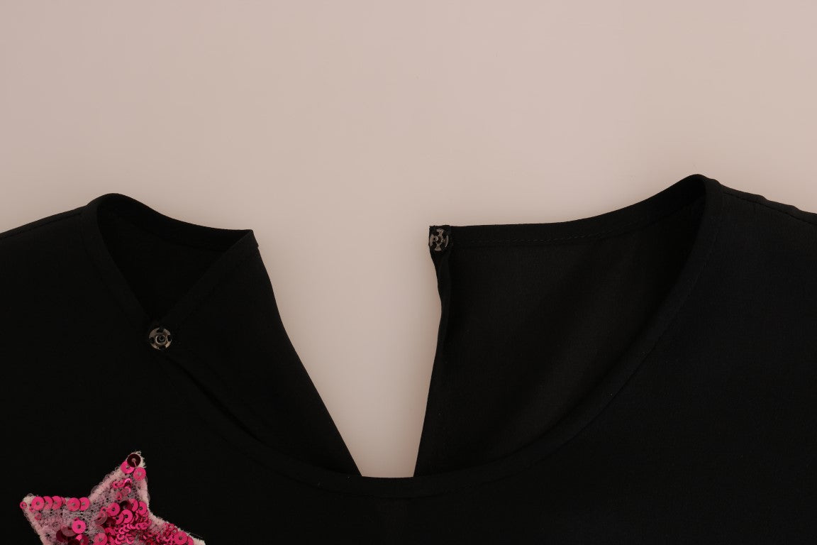 Schwarzes Seiden-Märchen-Top Kristallbluse