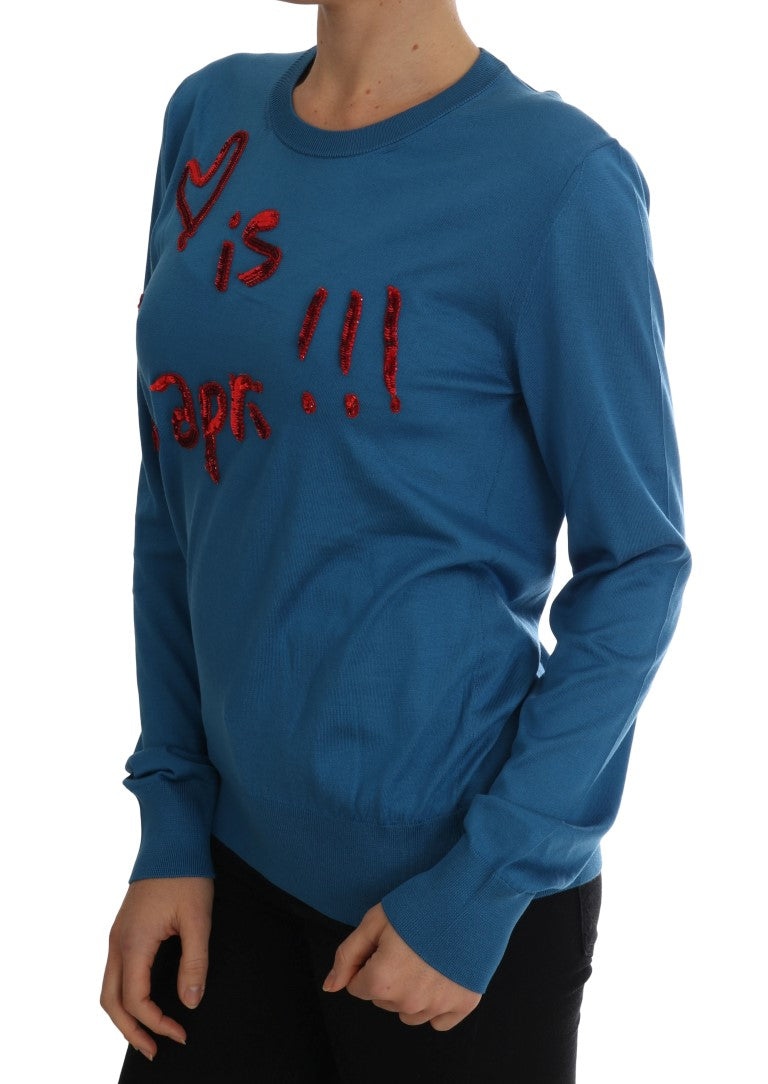 Blauer Seidenpullover Love is Pullover