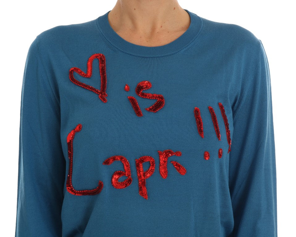 Blauer Seidenpullover Love is Pullover