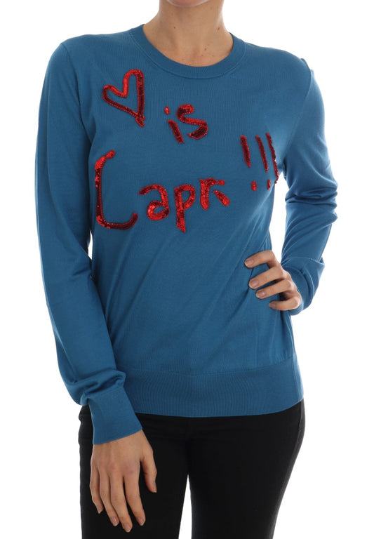 Blauer Seidenpullover Love is Pullover