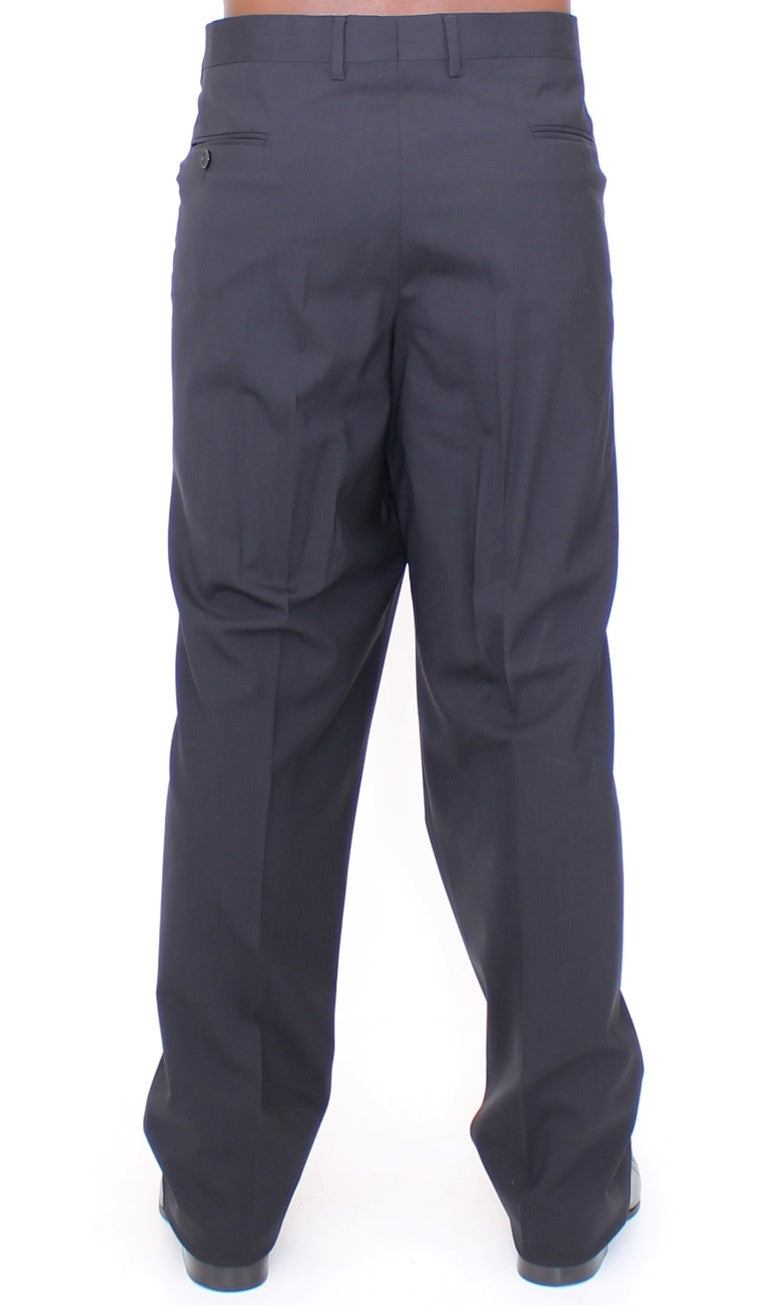 Schwarze Stretch-Faltenhose aus Wolle