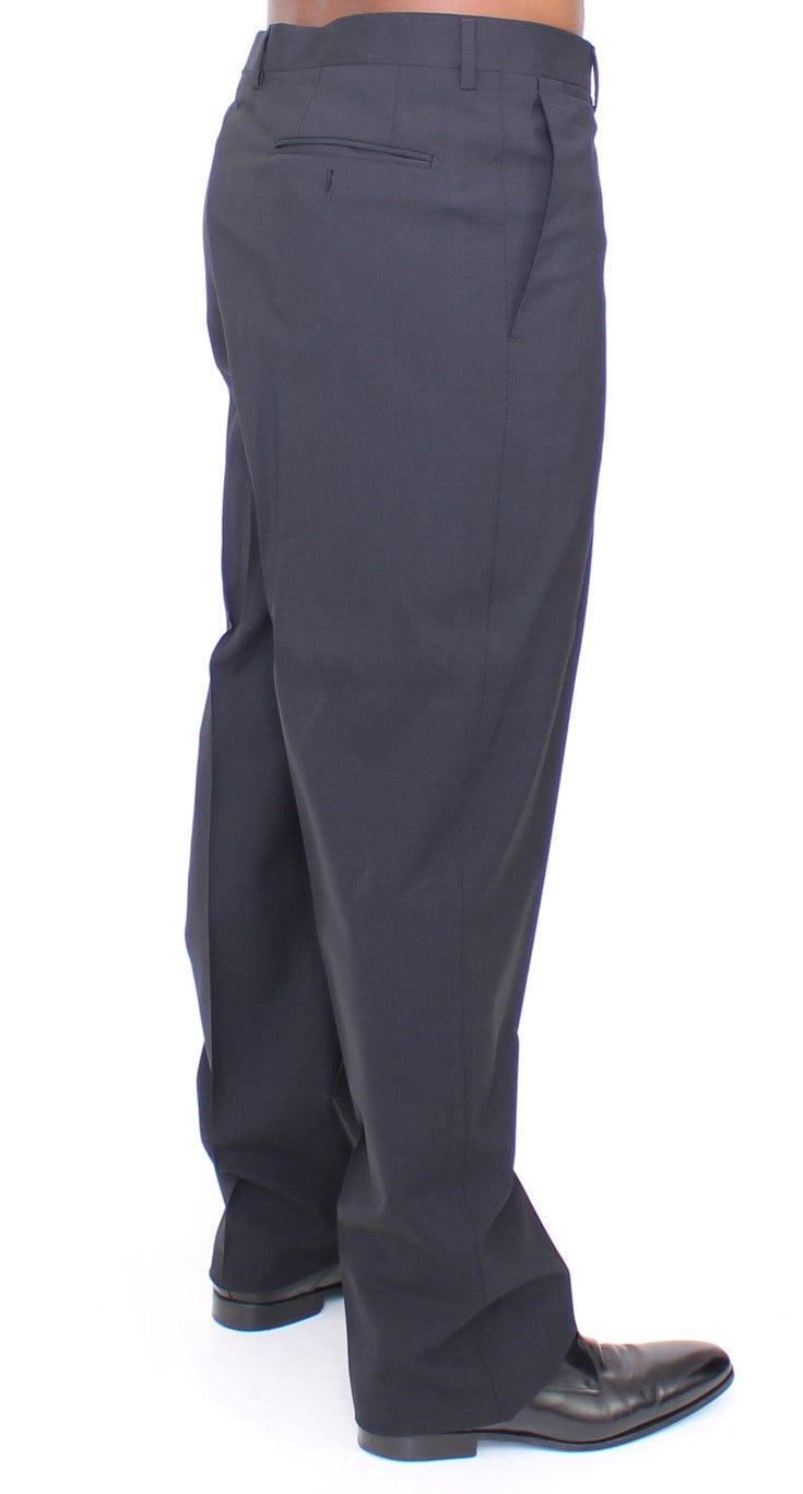 Schwarze Stretch-Faltenhose aus Wolle