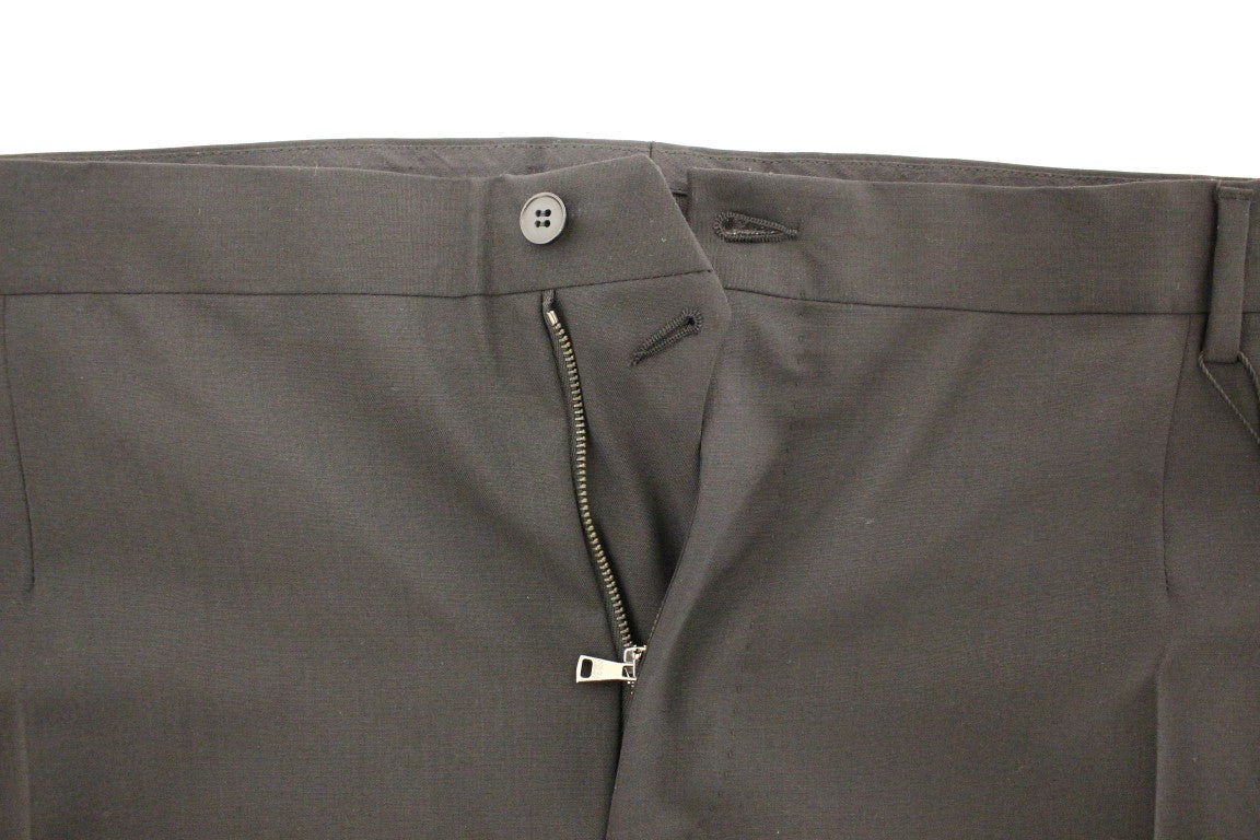 Schwarze Stretch-Faltenhose aus Wolle
