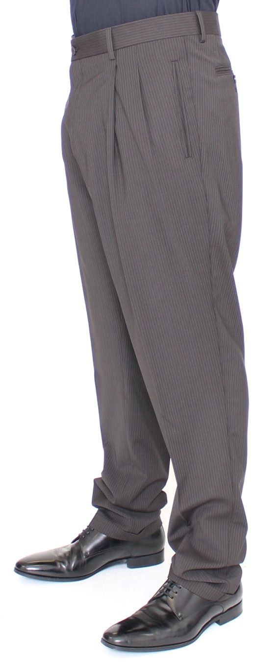 Braune Stretch-Faltenhose aus Wolle