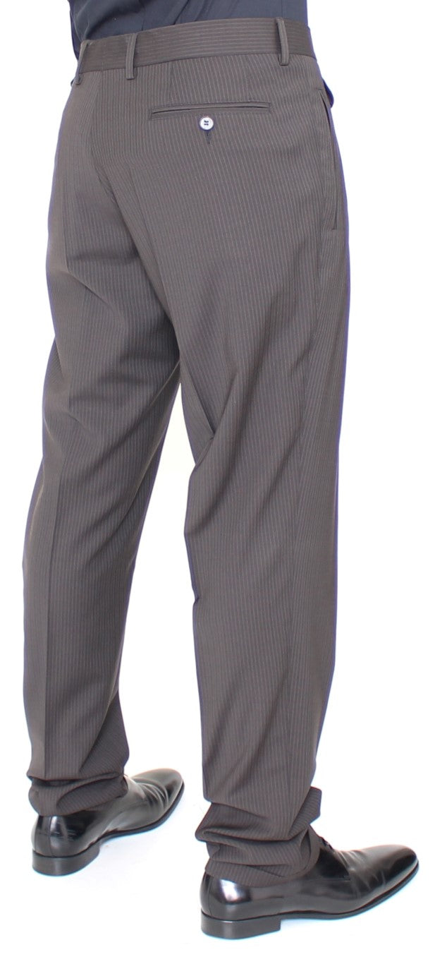 Braune Stretch-Faltenhose aus Wolle