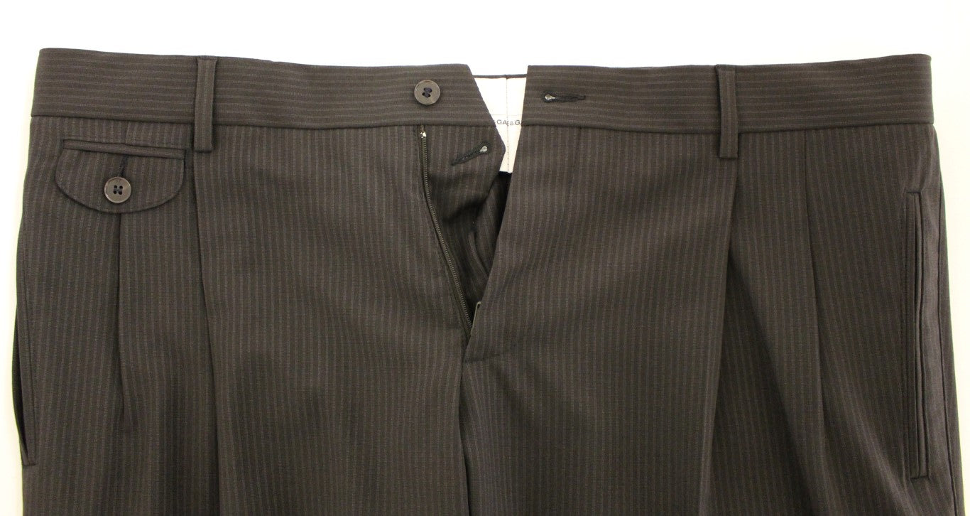Braune Stretch-Faltenhose aus Wolle