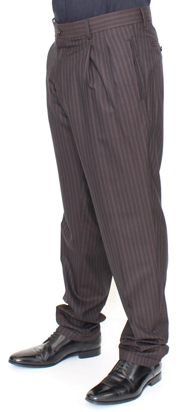 Braune Stretch-Faltenhose aus Wolle