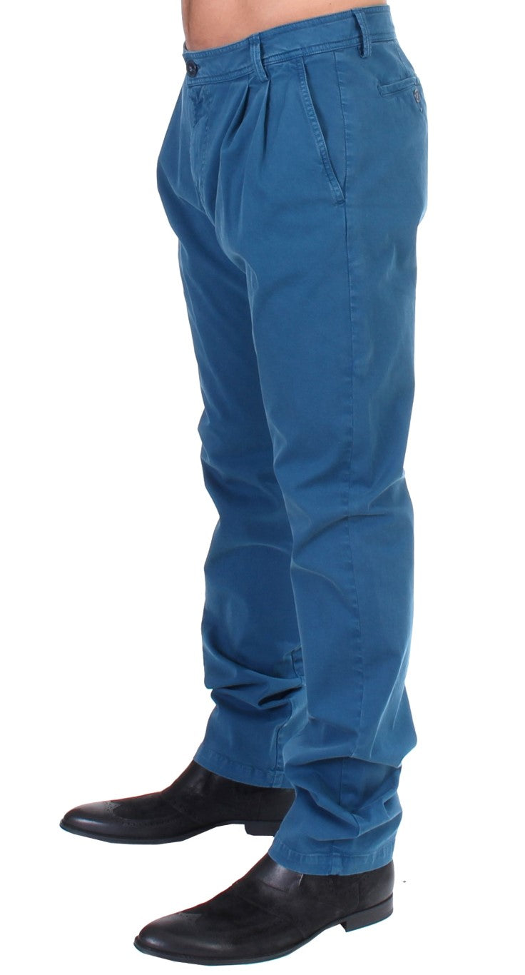 Blaue Straight Fit Chinos aus Baumwolle