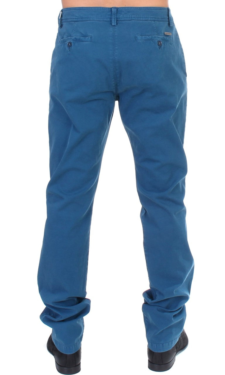 Blaue Straight Fit Chinos aus Baumwolle