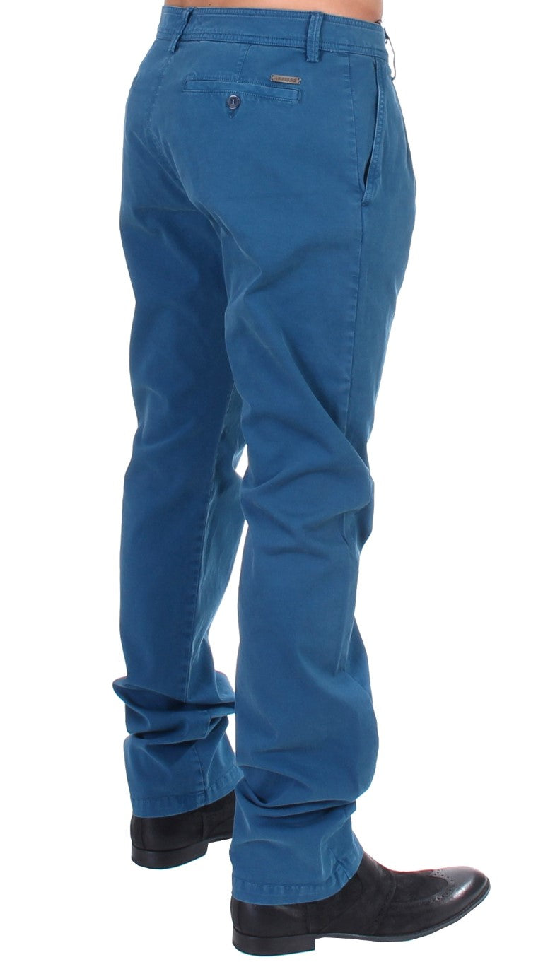 Blaue Straight Fit Chinos aus Baumwolle
