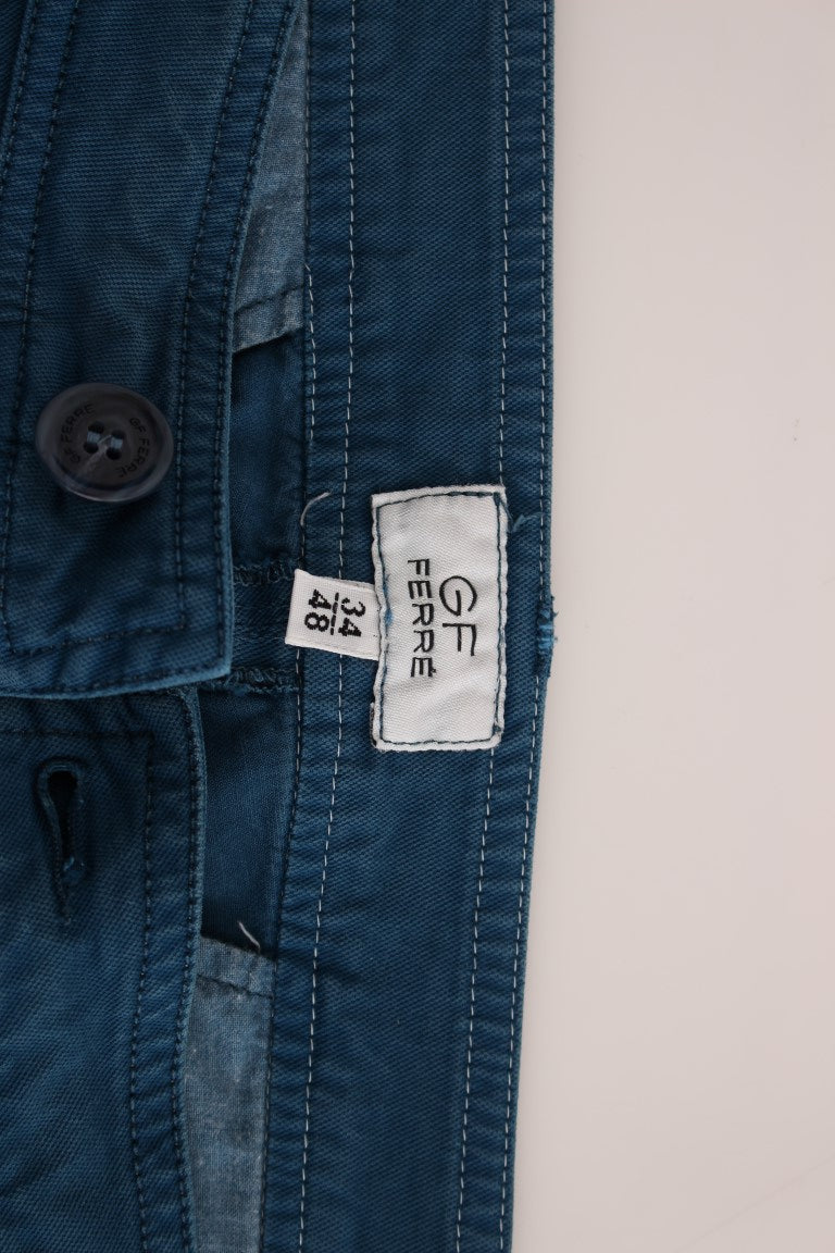 Blaue Straight Fit Chinos aus Baumwolle