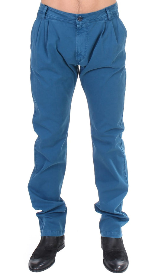 Blaue Straight Fit Chinos aus Baumwolle